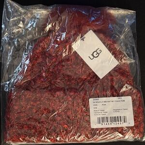 UGG Red Knit Hat with Faux Pom